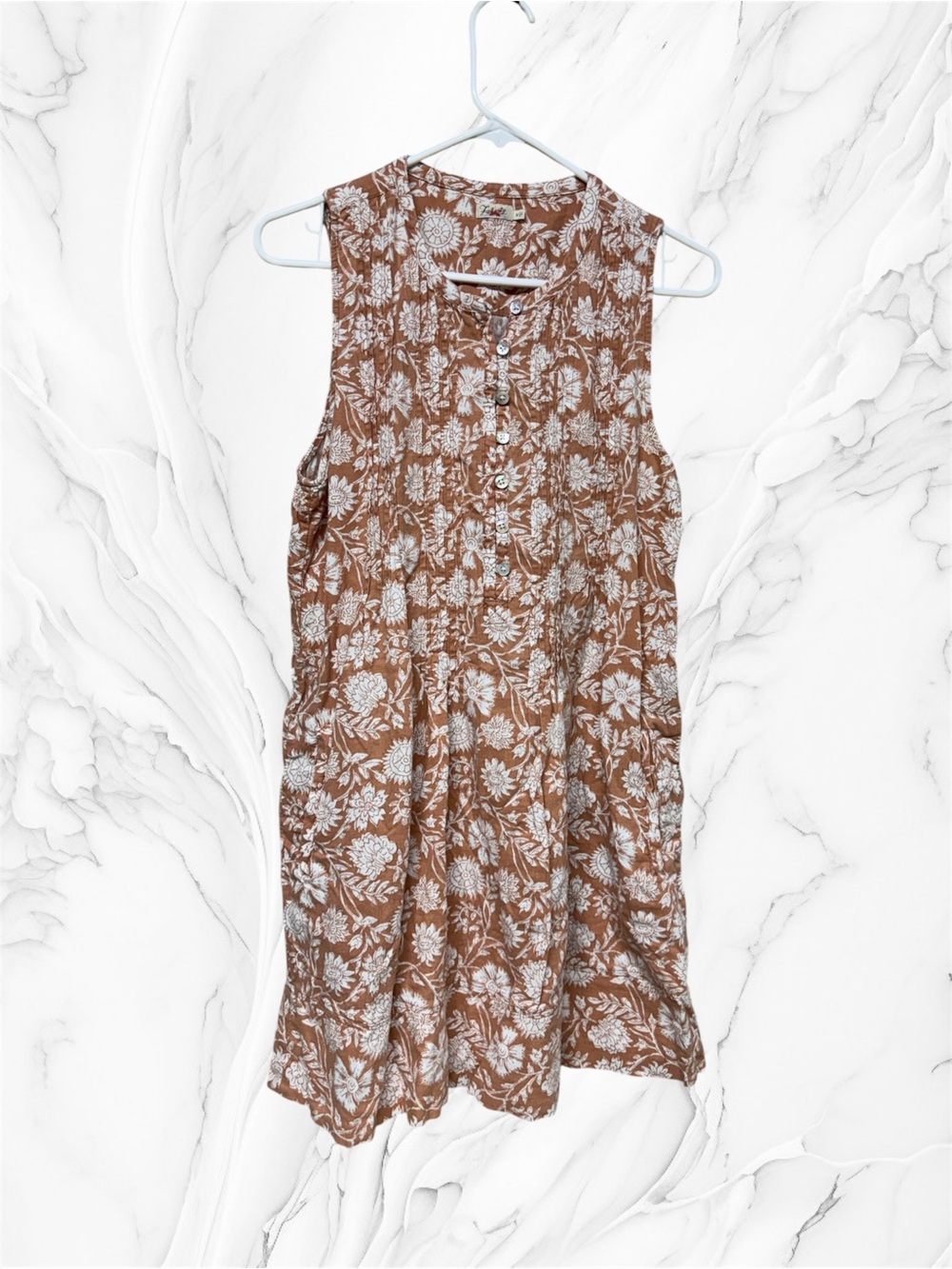 Faherty Isha Linen Blend Pintuck Sleeveless Pullover Mini Dress Clay Jai Floral